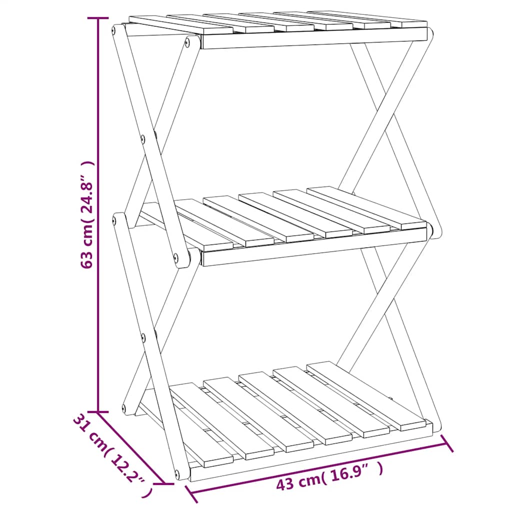 vidaXL 3-Tier Folding Shelf Brown 43x31x63 cm Solid Wood Acacia