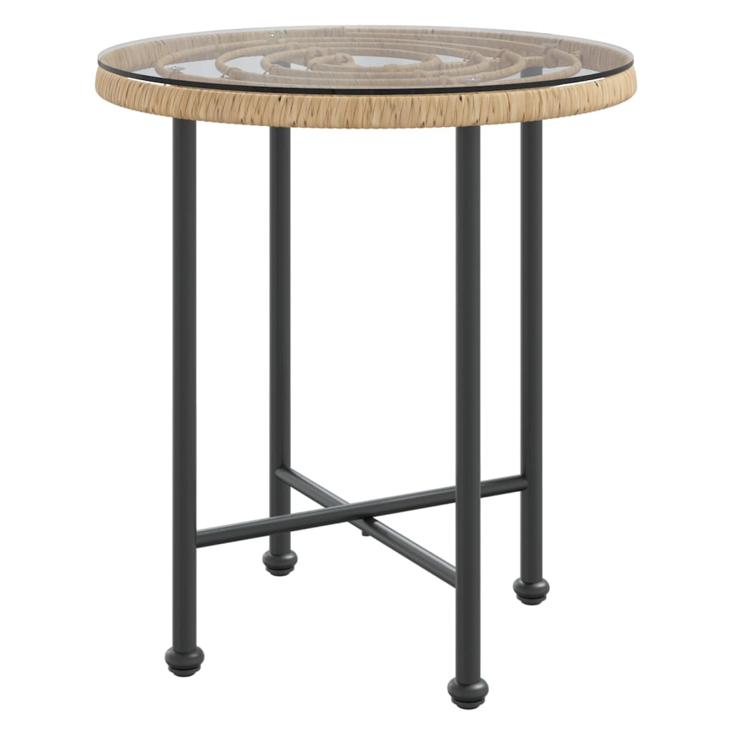 vidaXL Dining Table Ø50 cm Tempered Glass and Steel - Brown - Ø 50 x 55 cm