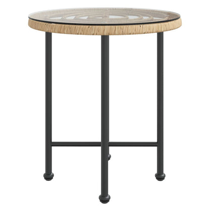 vidaXL Dining Table Ø50 cm Tempered Glass and Steel - Brown - Ø 50 x 55 cm