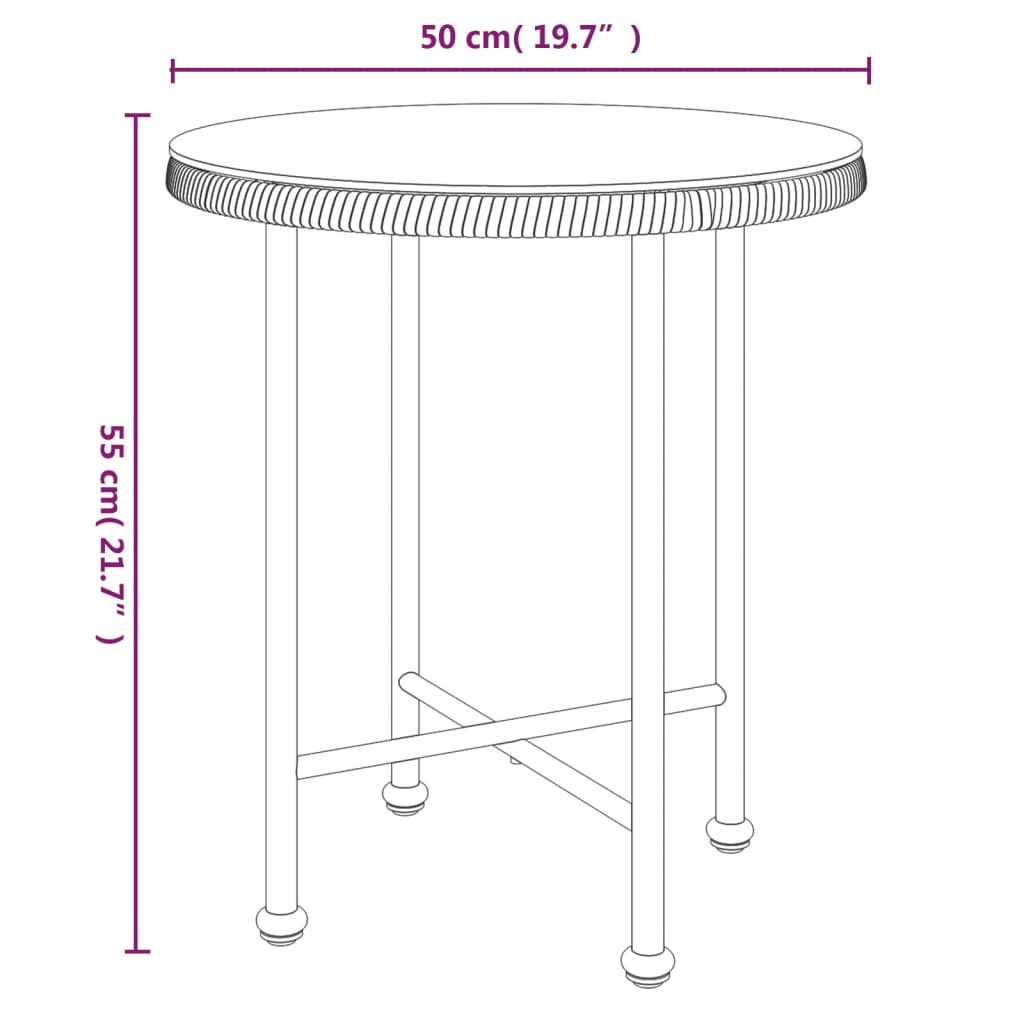 vidaXL Dining Table Ø50 cm Tempered Glass and Steel - Brown - Ø 50 x 55 cm