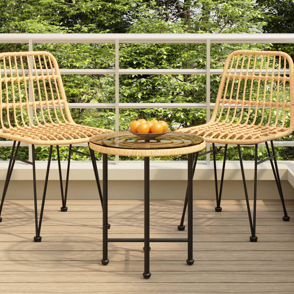 vidaXL Dining Table Ø50 cm Tempered Glass and Steel - Brown - Ø 50 x 55 cm