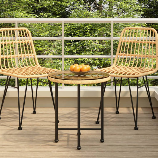 vidaXL Dining Table Ø50 cm Tempered Glass and Steel - Brown - Ø 50 x 55 cm