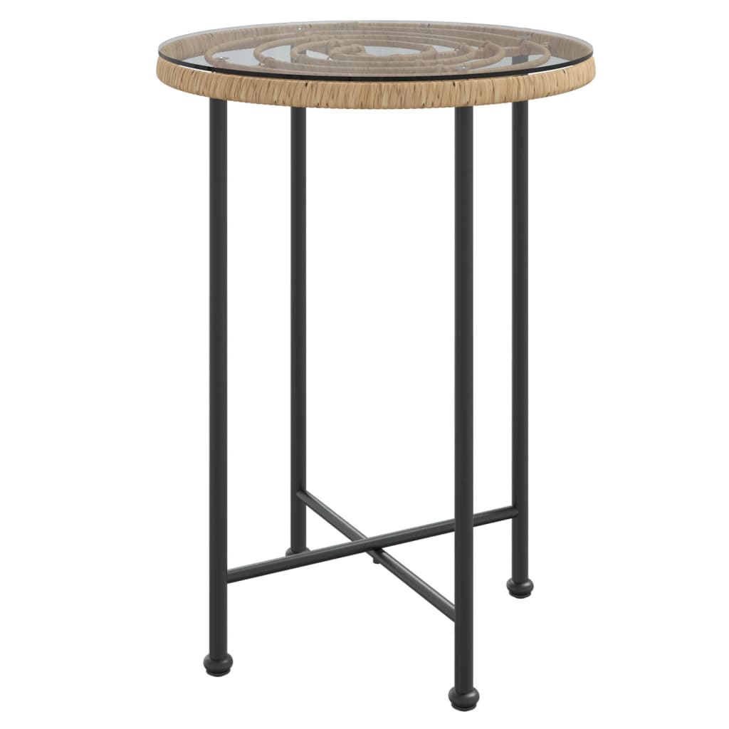 vidaXL Dining Table Ø55 cm Tempered Glass and Steel - Brown - Ø 55 x 74 cm