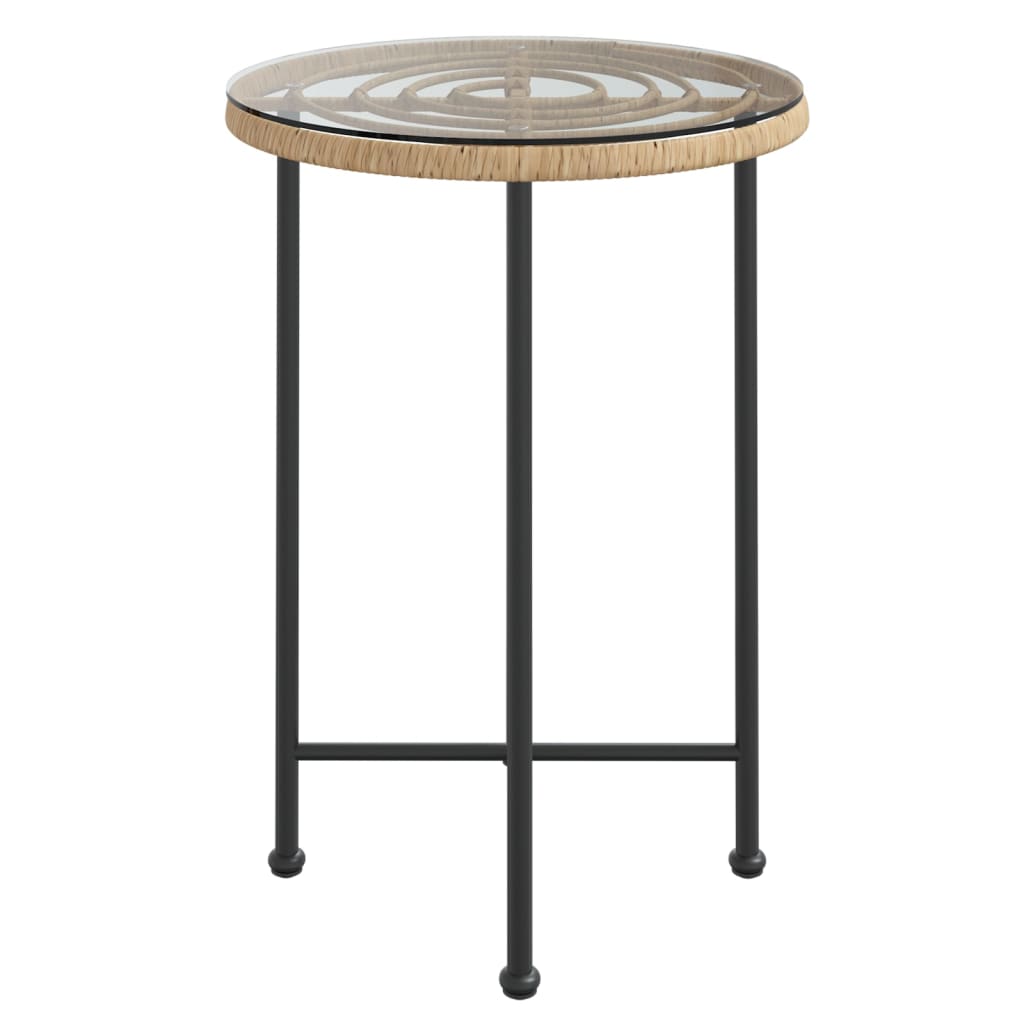 vidaXL Dining Table Ø55 cm Tempered Glass and Steel - Brown - Ø 55 x 74 cm