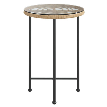 vidaXL Dining Table Ø55 cm Tempered Glass and Steel - Brown - Ø 55 x 74 cm