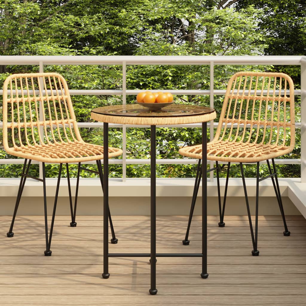 vidaXL Dining Table Ø55 cm Tempered Glass and Steel - Brown - Ø 55 x 74 cm