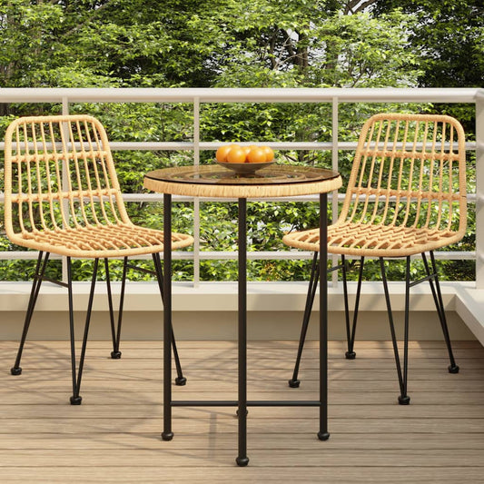 vidaXL Dining Table Ø55 cm Tempered Glass and Steel - Brown - Ø 55 x 74 cm