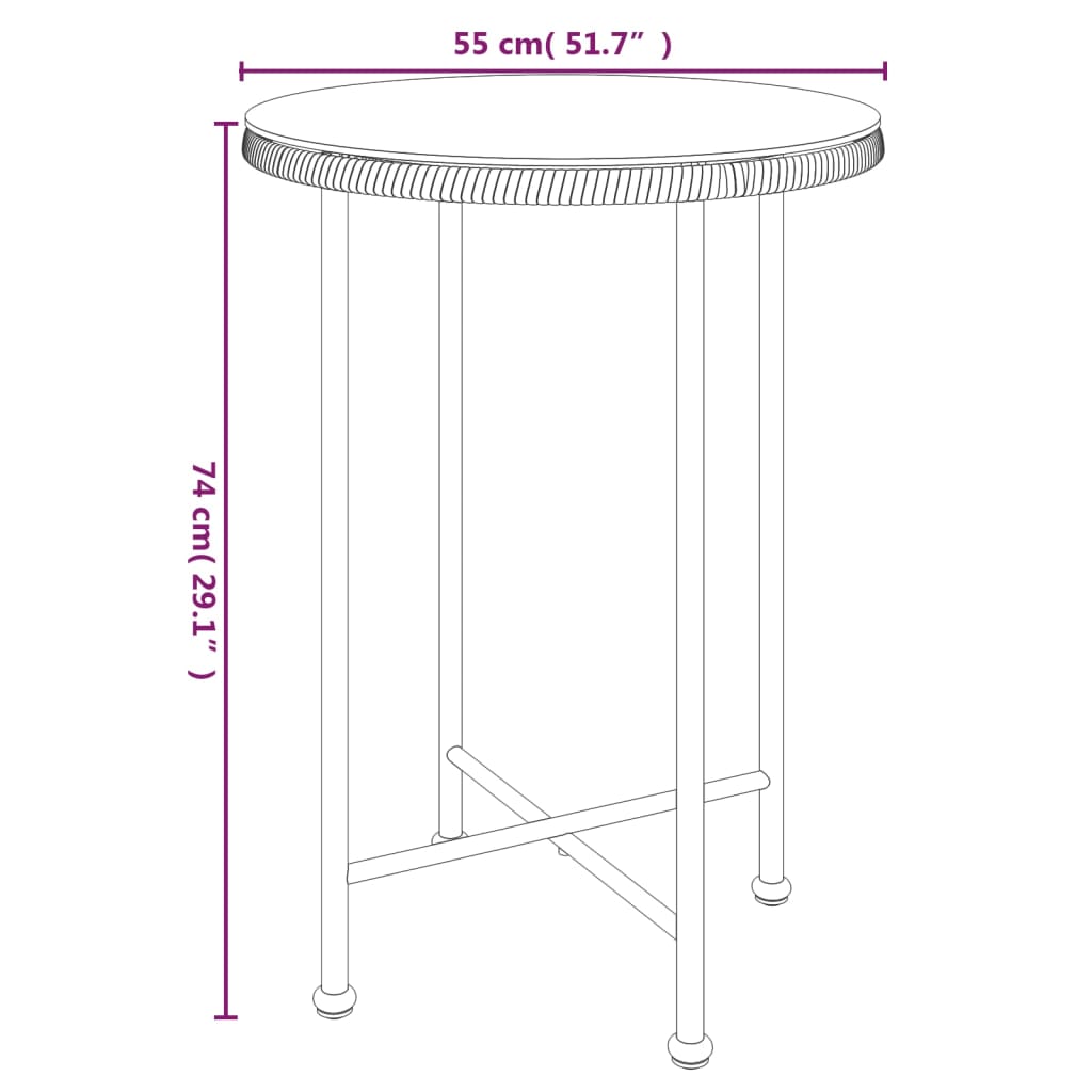 vidaXL Dining Table Black Ø55 cm Tempered Glass and Steel - Ø 55 x 74 cm