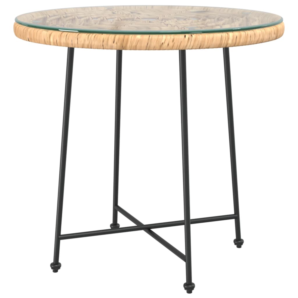 vidaXL Dining Table Ø80 cm Tempered Glass and Steel - Brown - Ø 80 x 74 cm