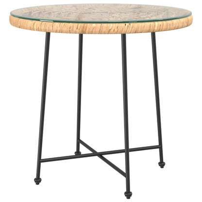 vidaXL Dining Table Ø80 cm Tempered Glass and Steel - Brown - Ø 80 x 74 cm