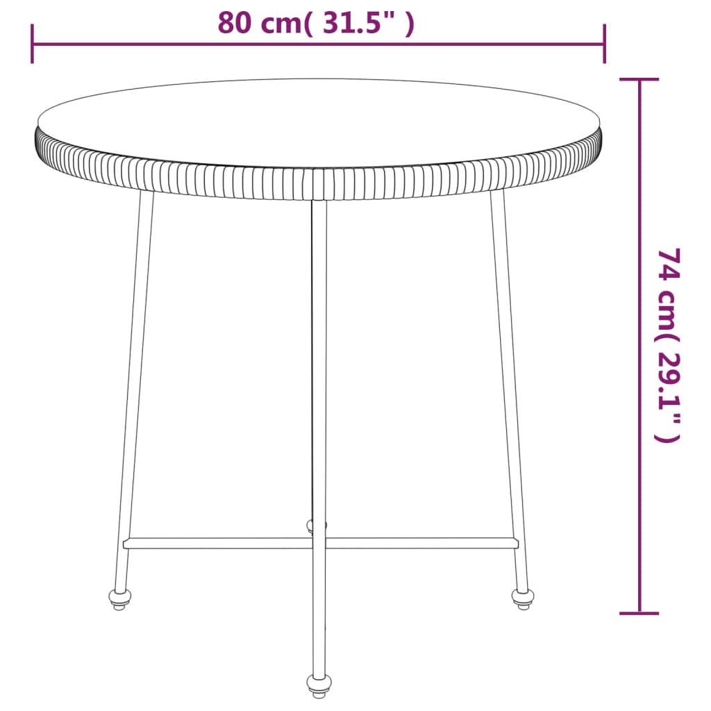 vidaXL Dining Table Ø80 cm Tempered Glass and Steel - Brown - Ø 80 x 74 cm