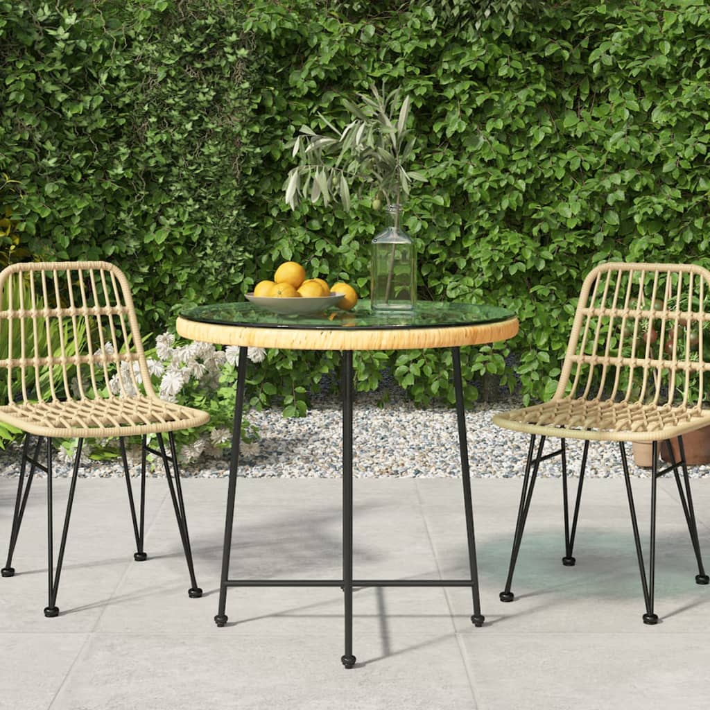 vidaXL Dining Table Ø80 cm Tempered Glass and Steel - Brown - Ø 80 x 74 cm