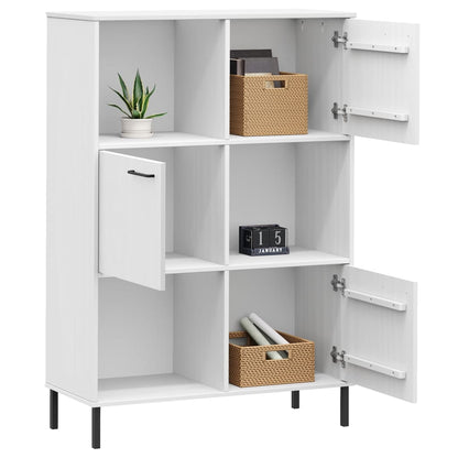 vidaXL Bookcase with Metal Legs White 90x35x128.5 cm Solid Wood OSLO