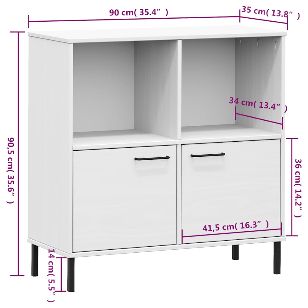 vidaXL Bookcase with Metal Legs White 90x35x90.5 cm Solid Wood OSLO