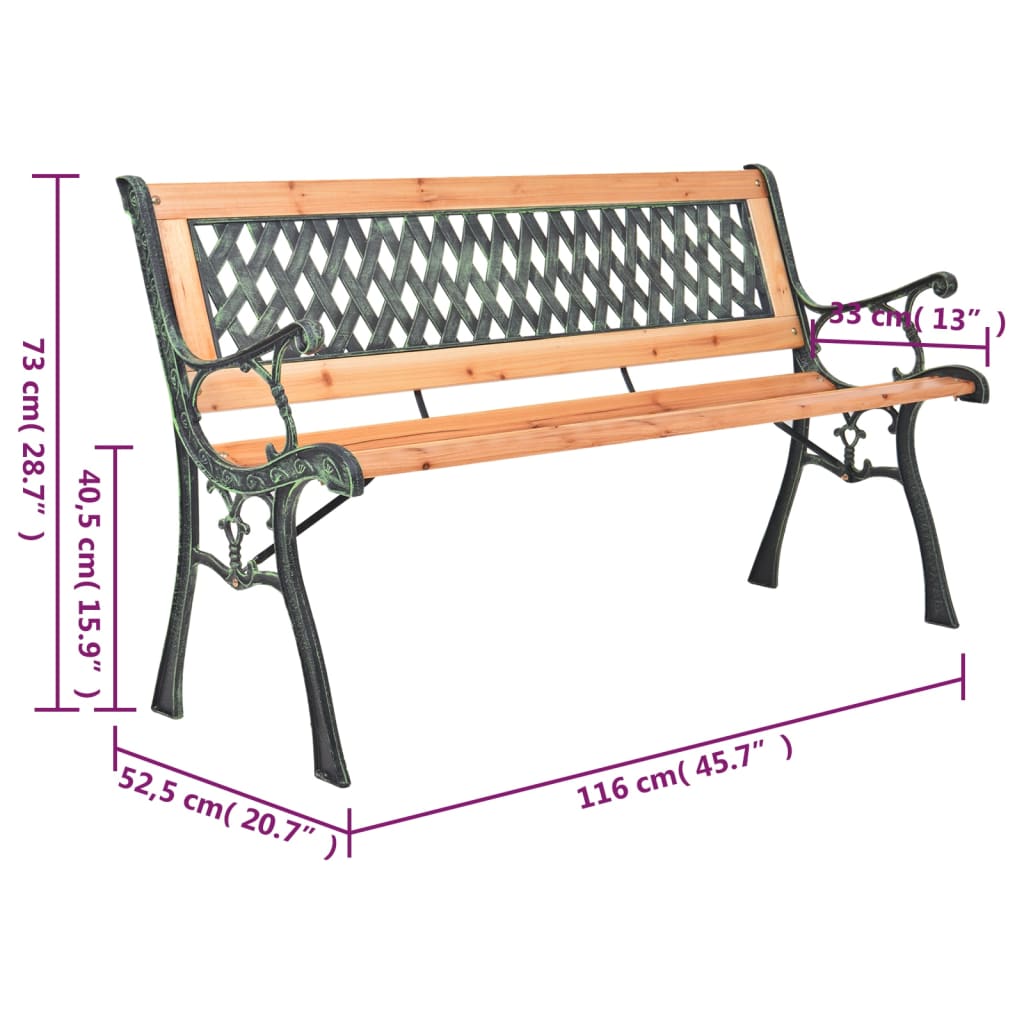 vidaXL Garden Bench 116 cm Cast Iron and Solid Wood Fir - Brown