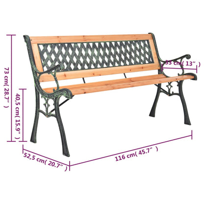vidaXL Garden Bench 116 cm Cast Iron and Solid Wood Fir - Brown