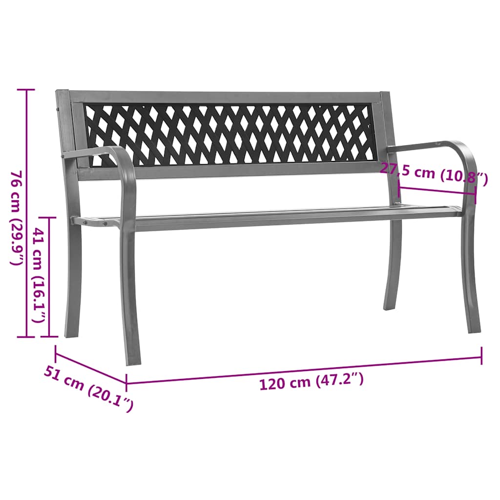 vidaXL Garden Bench Black 120 cm Steel - 30639