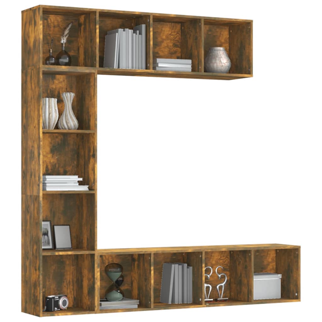 vidaXL 3 Piece Book/TV Cabinet Set Smoked Oak 180x30x180 cm - Brown