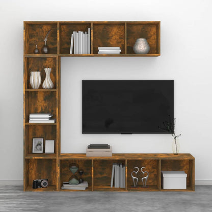 vidaXL 3 Piece Book/TV Cabinet Set Smoked Oak 180x30x180 cm - Brown
