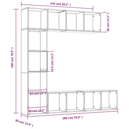 vidaXL 3 Piece Book/TV Cabinet Set Smoked Oak 180x30x180 cm - Brown