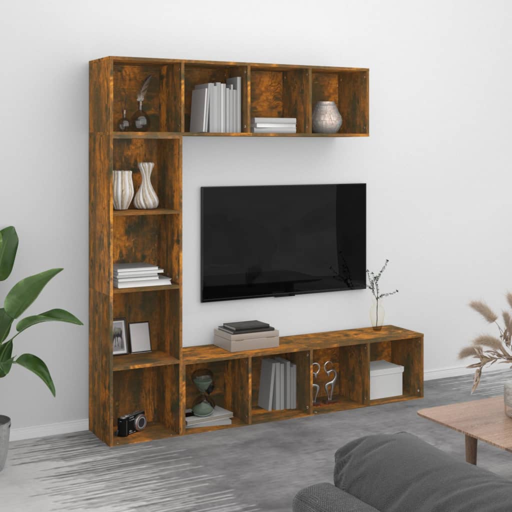 vidaXL 3 Piece Book/TV Cabinet Set Smoked Oak 180x30x180 cm - Brown