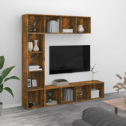 vidaXL 3 Piece Book/TV Cabinet Set Smoked Oak 180x30x180 cm - Brown
