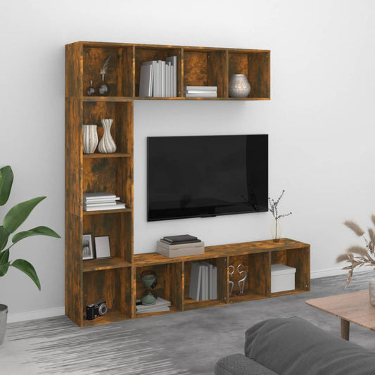vidaXL 3 Piece Book/TV Cabinet Set Smoked Oak 180x30x180 cm - Brown