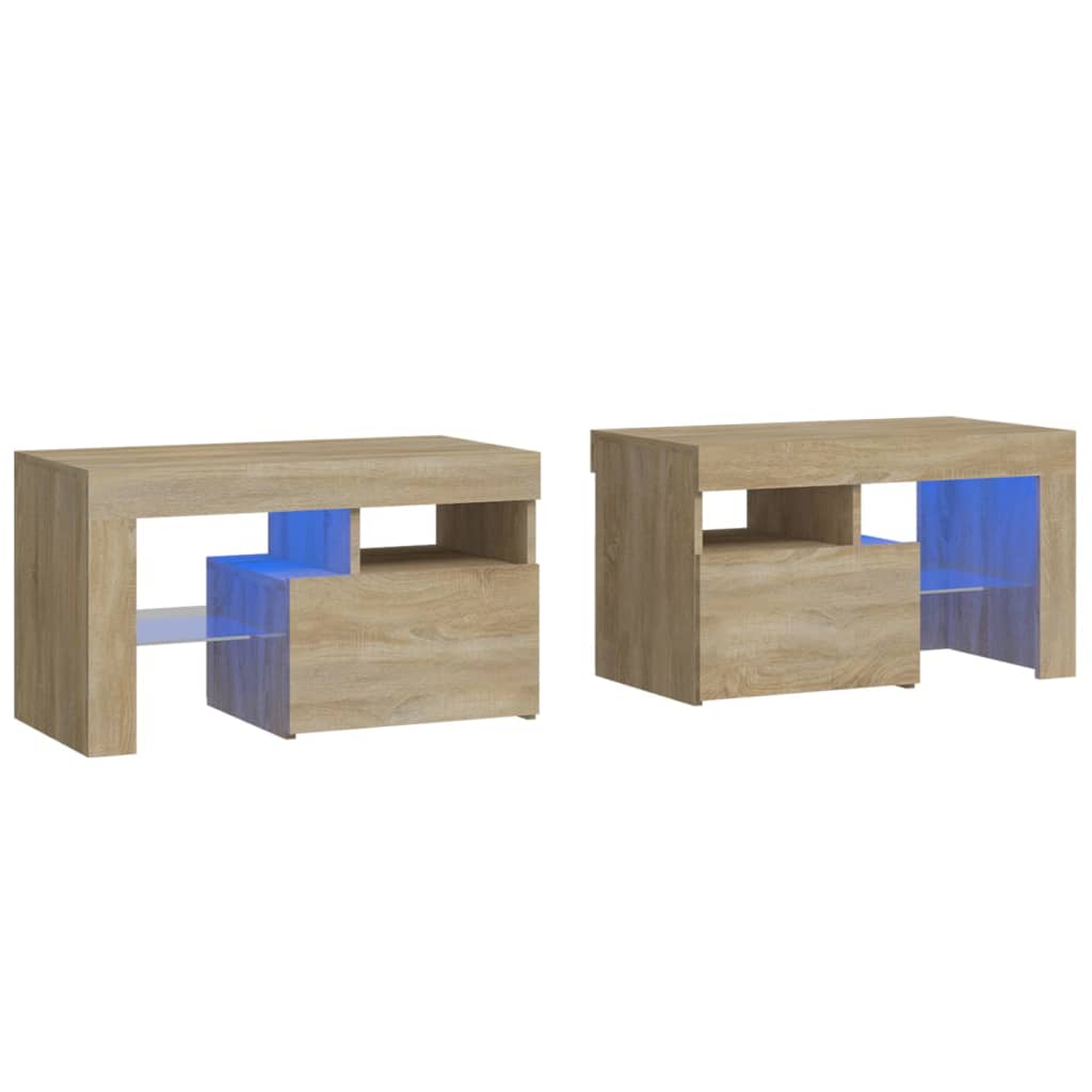 vidaXL Bedside Cabinets 2 pcs with LED Lights Sonoma Oak 70x36.5x40 cm - Brown