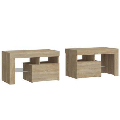 vidaXL Bedside Cabinets 2 pcs with LED Lights Sonoma Oak 70x36.5x40 cm - Brown