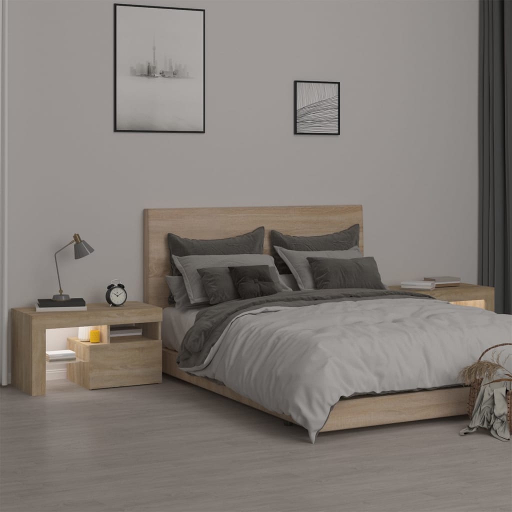vidaXL Bedside Cabinets 2 pcs with LED Lights Sonoma Oak 70x36.5x40 cm - Brown