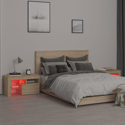 vidaXL Bedside Cabinets 2 pcs with LED Lights Sonoma Oak 70x36.5x40 cm - Brown