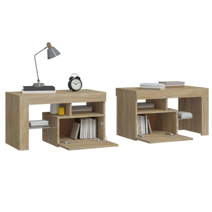 vidaXL Bedside Cabinets 2 pcs with LED Lights Sonoma Oak 70x36.5x40 cm - Brown