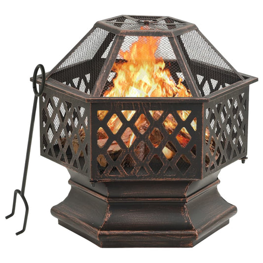 vidaXL Rustic Fire Pit with Poker 62x54x56 cm XXL Steel - Brown