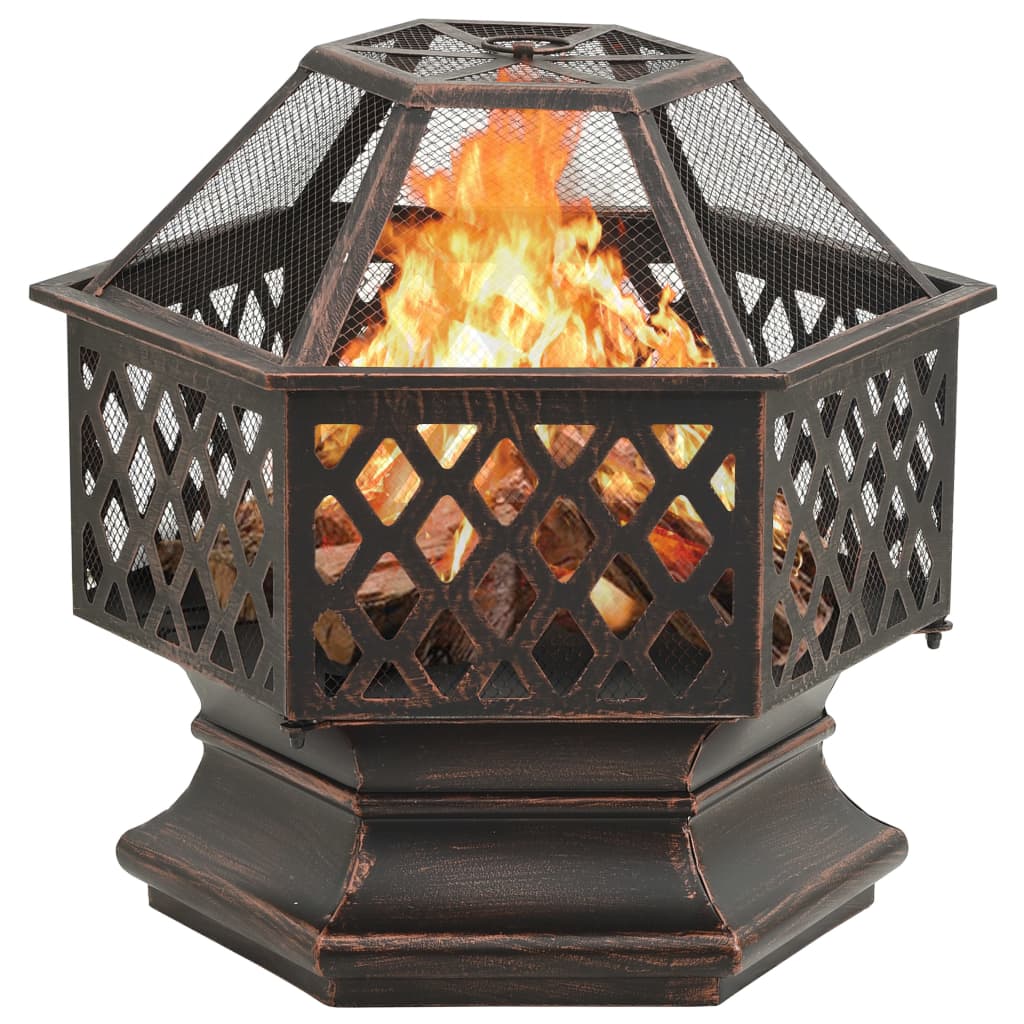 vidaXL Rustic Fire Pit with Poker 62x54x56 cm XXL Steel - Brown