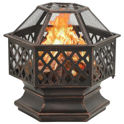 vidaXL Rustic Fire Pit with Poker 62x54x56 cm XXL Steel - Brown