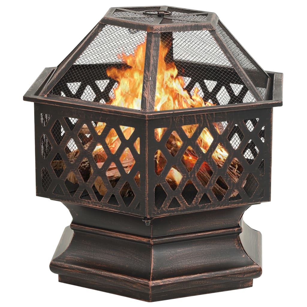 vidaXL Rustic Fire Pit with Poker 62x54x56 cm XXL Steel - Brown