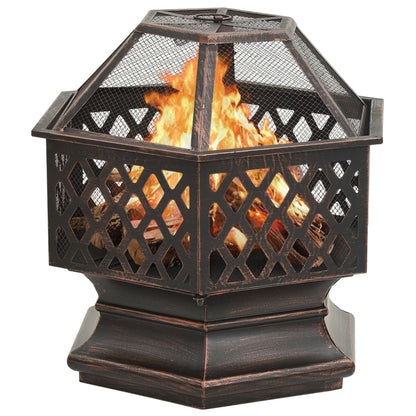 vidaXL Rustic Fire Pit with Poker 62x54x56 cm XXL Steel - Brown