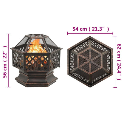 vidaXL Rustic Fire Pit with Poker 62x54x56 cm XXL Steel - Brown