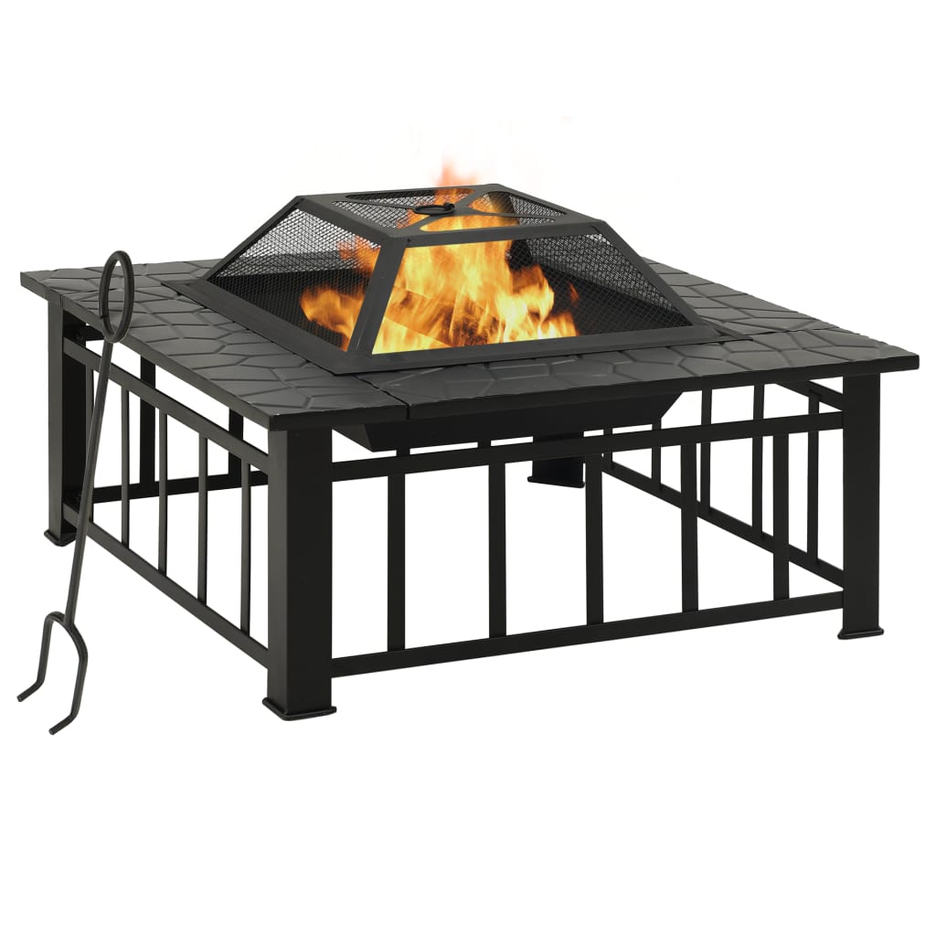 vidaXL Fire Pit with Poker 79x79x46.5 cm XXL Steel - Black