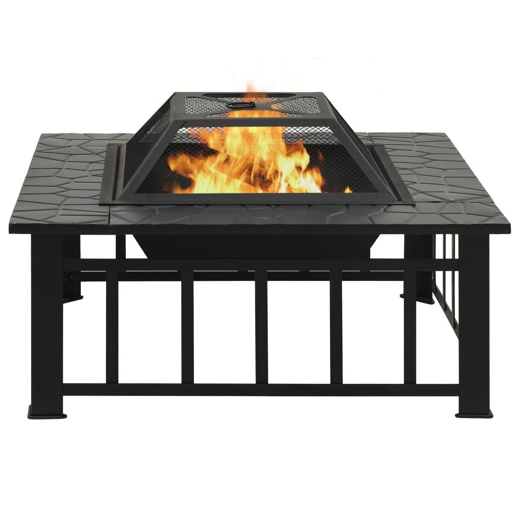 vidaXL Fire Pit with Poker 79x79x46.5 cm XXL Steel - Black