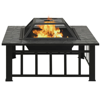 vidaXL Fire Pit with Poker 79x79x46.5 cm XXL Steel - Black - 10636