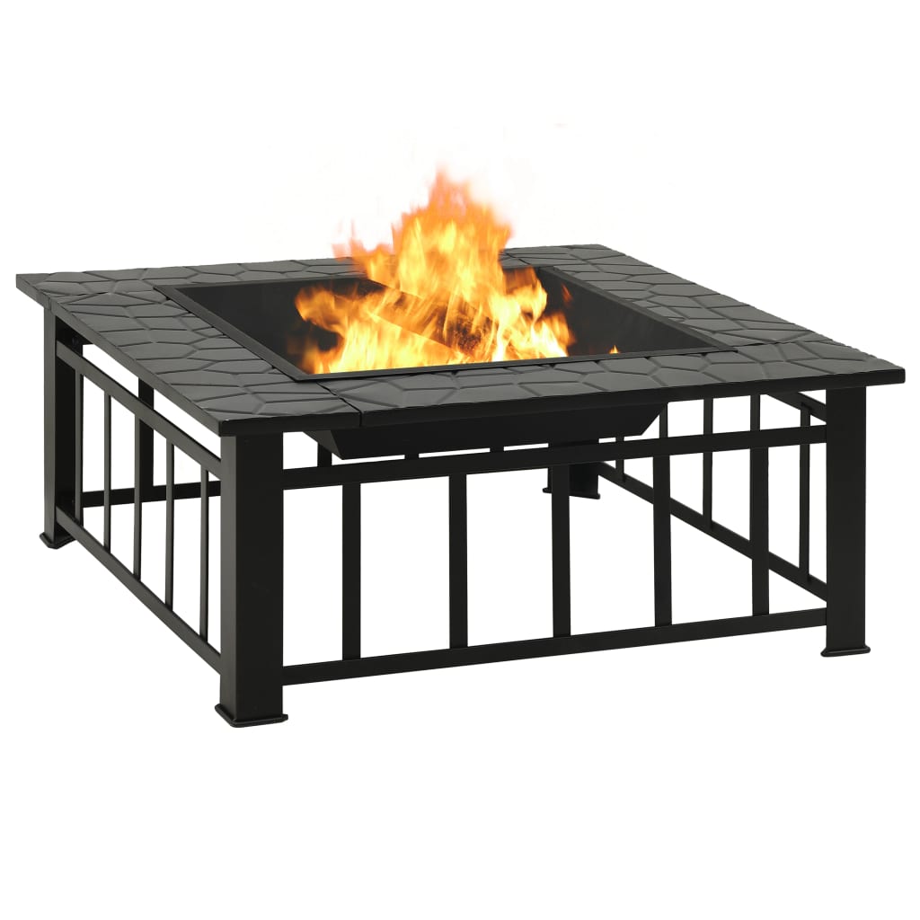 vidaXL Fire Pit with Poker 79x79x46.5 cm XXL Steel - Black