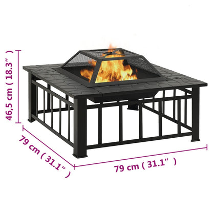 vidaXL Fire Pit with Poker 79x79x46.5 cm XXL Steel - Black