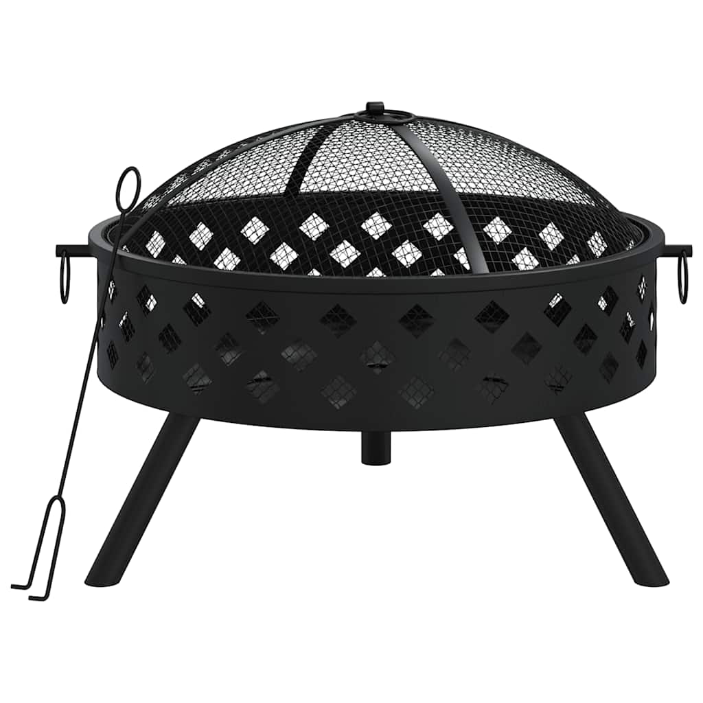 vidaXL Fire Pit with Poker 58 cm XXL Steel - Black