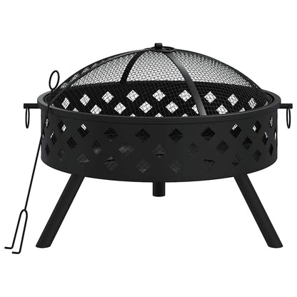 vidaXL Fire Pit with Poker 58 cm XXL Steel - Black
