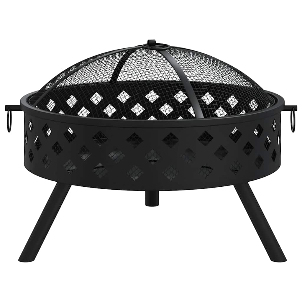 vidaXL Fire Pit with Poker 58 cm XXL Steel - Black