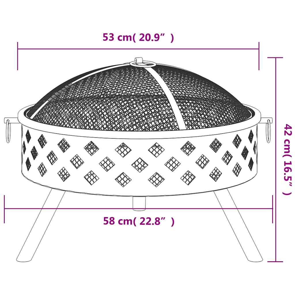 vidaXL Fire Pit with Poker 58 cm XXL Steel - Black