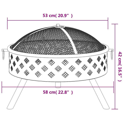 vidaXL Fire Pit with Poker 58 cm XXL Steel - Black