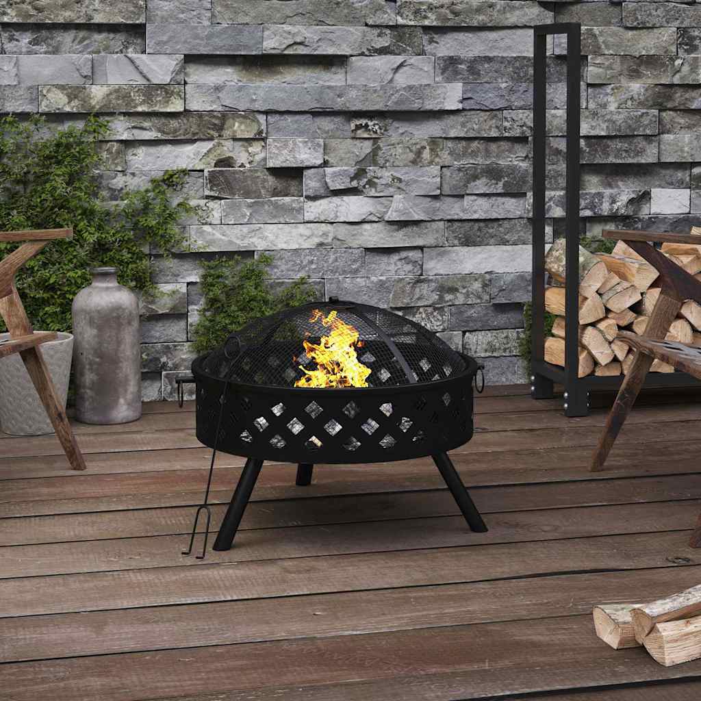 vidaXL Fire Pit with Poker 58 cm XXL Steel - Black