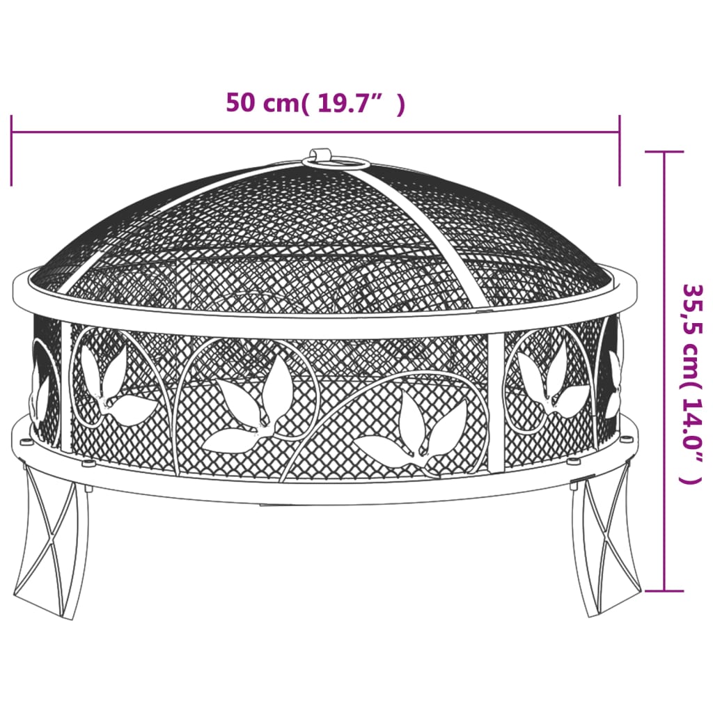 vidaXL Fire Pit with Poker 50 cm XXL Steel - Black